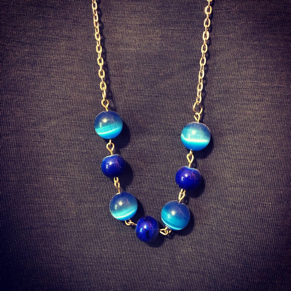 💙🎀Blue Cats Eyes Beaded Necklace🎀💙